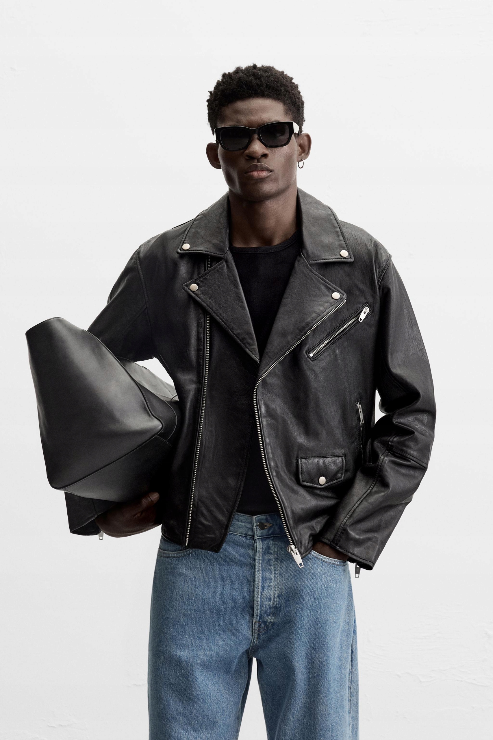 ZARA SKÓRZANA KURTKA L SKÓRA MĘSKA CZARNA BIKER RAMONESKA Rozmiar L