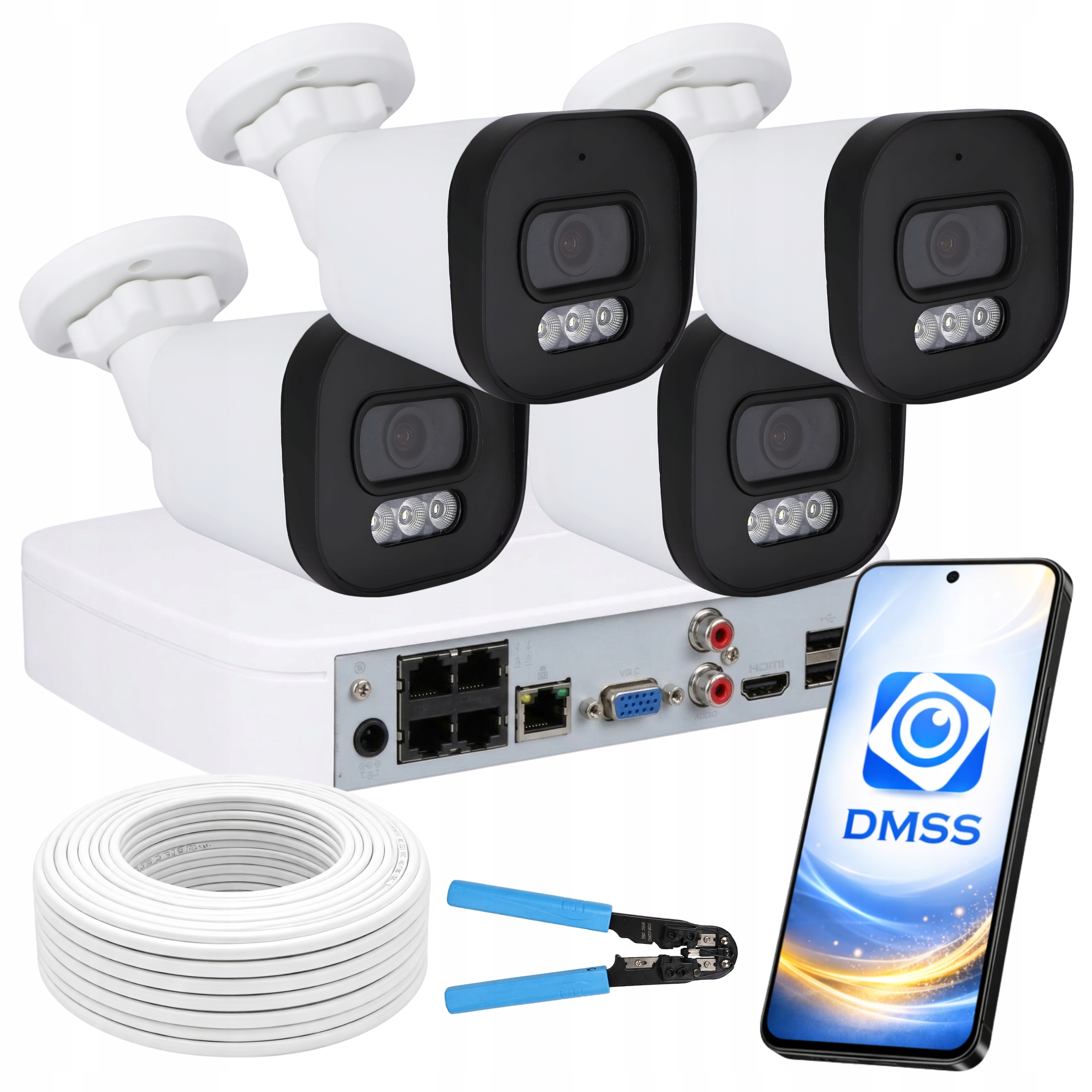Zestaw kamer do monitoringu 4 kamery Ip 4Mpx Monitoring Dahua Dual Light
