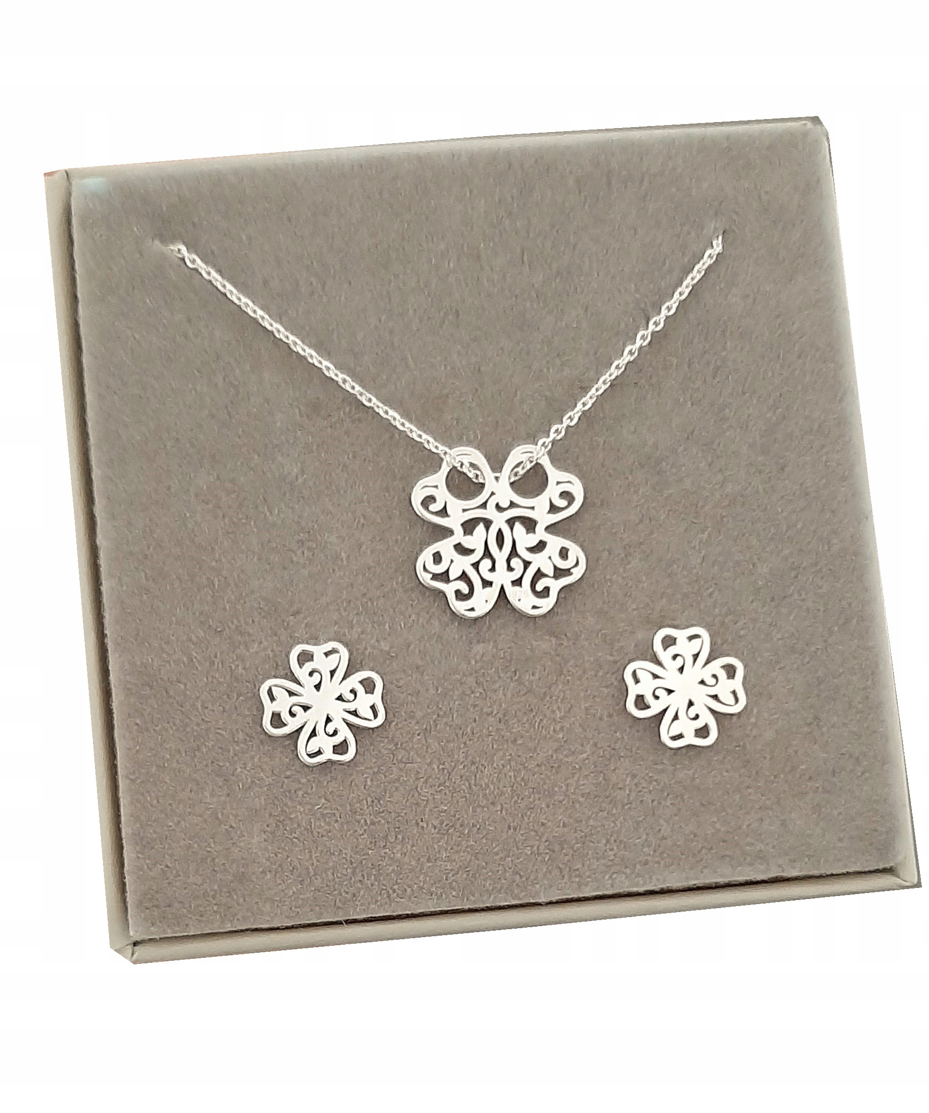 

Srebrny Komplet Celebrytka koniczynka ażurowa 925