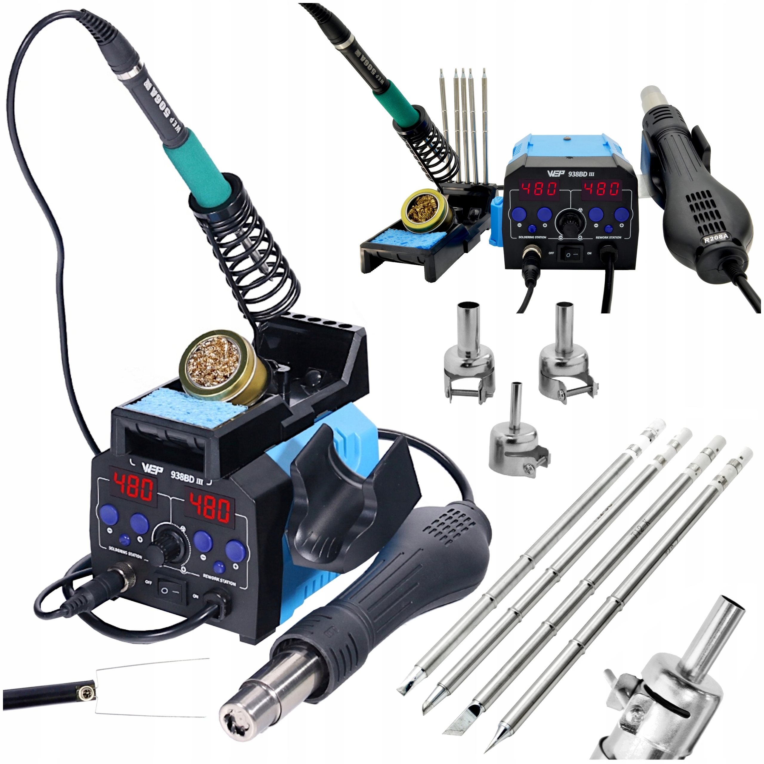 Zestaw Stacja lutownicza Hotair Bga Wep 938BD-III 4xGROTY T12