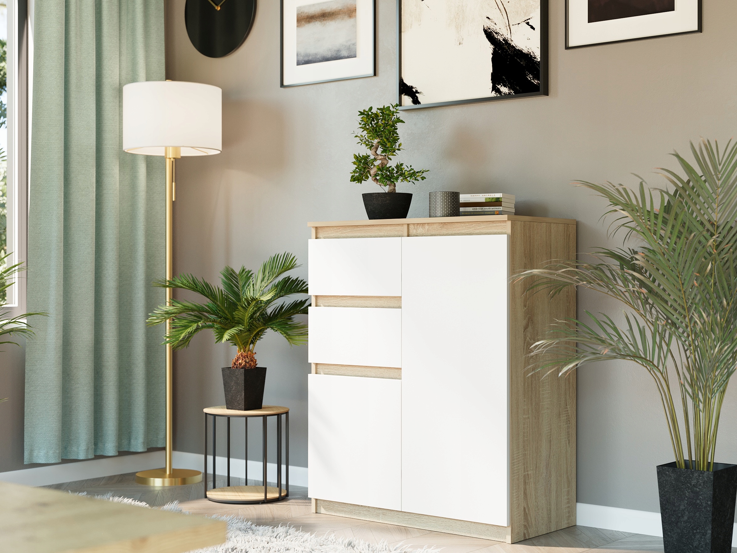 KOMODA 98CM SZAFKA 2 SZUFLADY SONOMA MIX