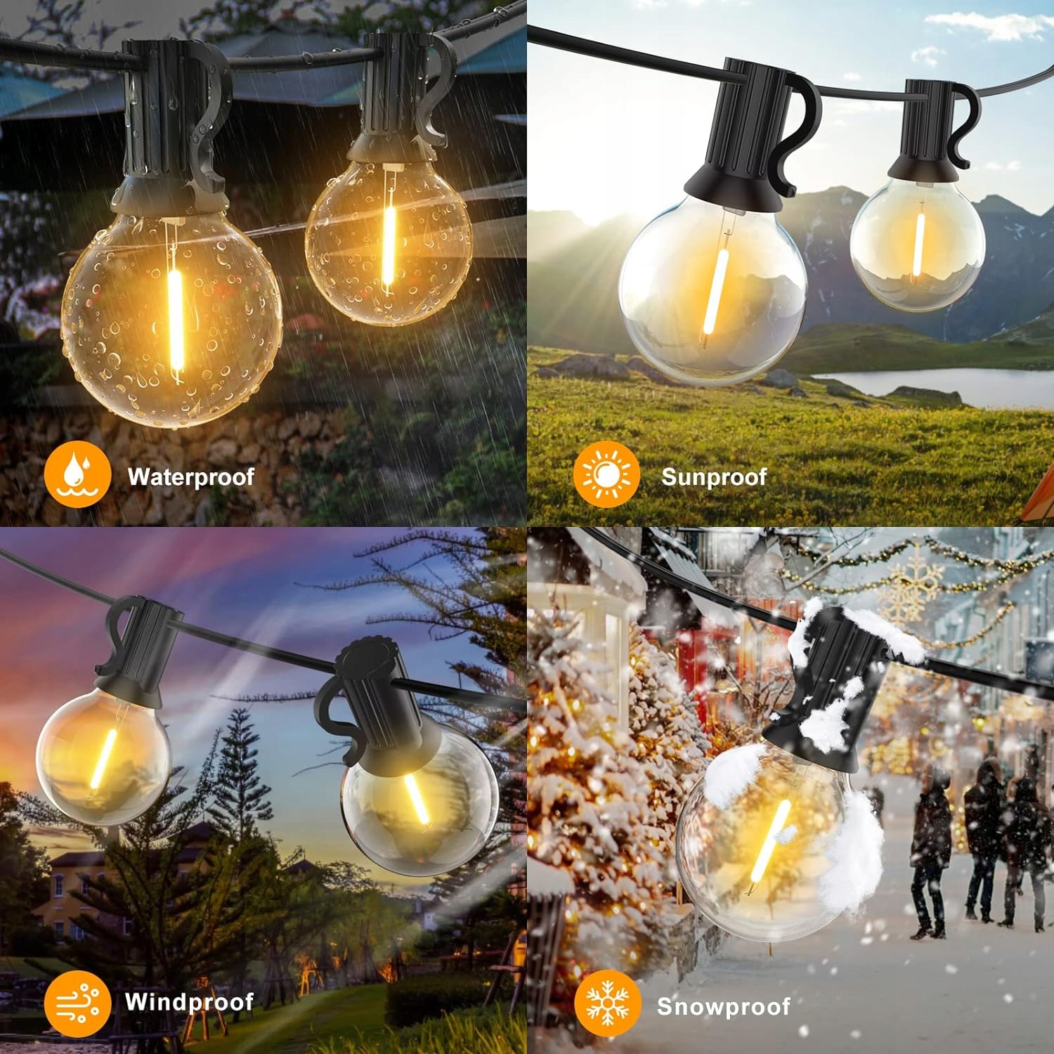 GLUROO 30M LED Girlanda Zewnętrzna IP45 50+2 Żarówki Ogrodowe — miniatura 9