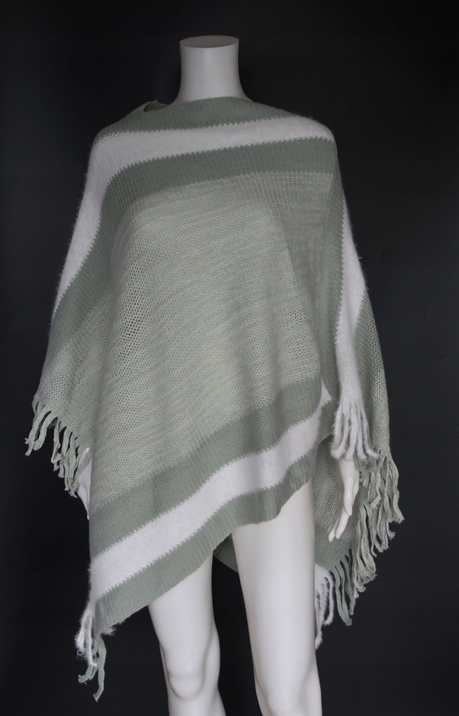 ZIELONE PASTELOWE PONCHO Z FRĘDZLAMI MIĘCIUTKIE