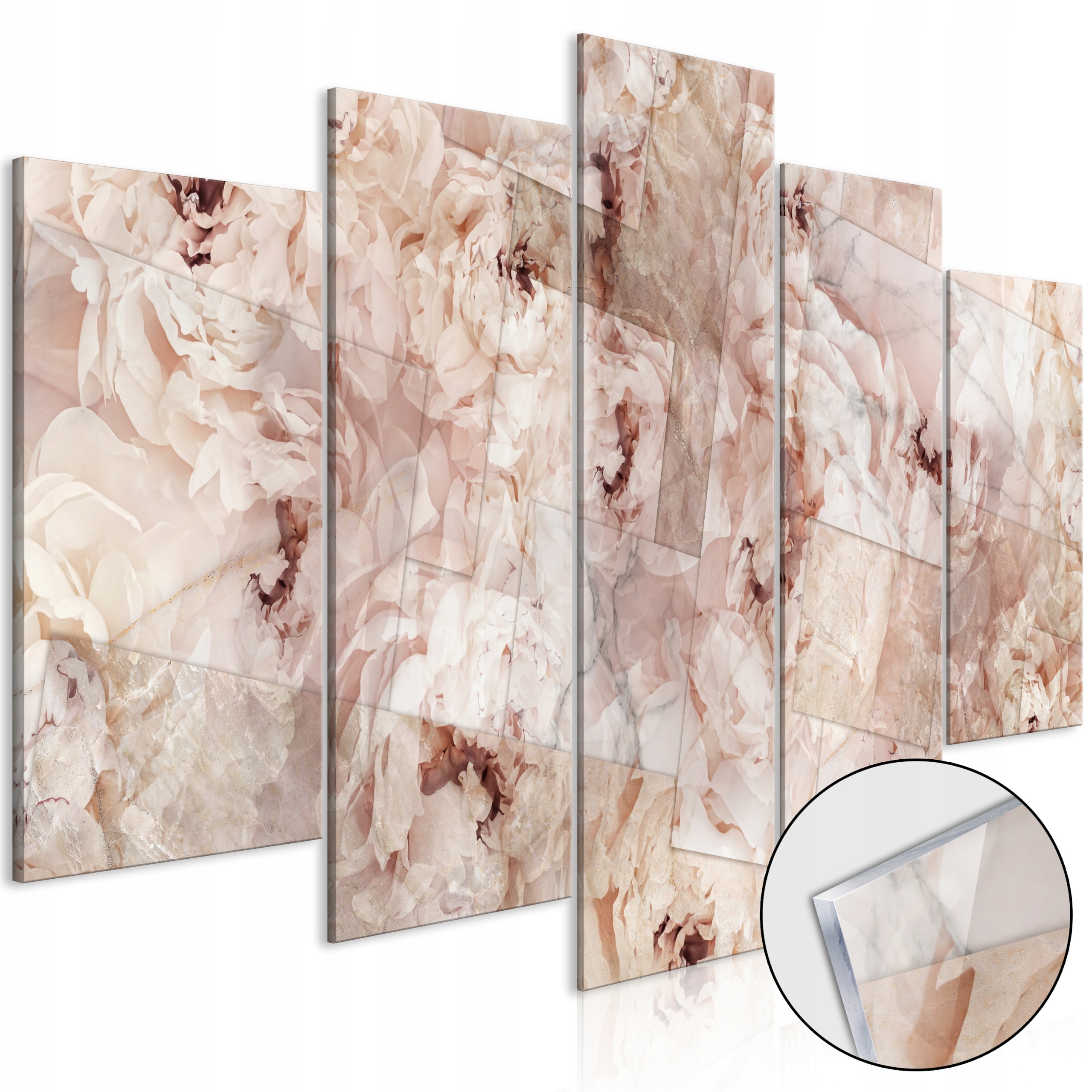 Akrylový Skleněný Obraz 5 Dílů Triptych Pivoňky Květiny Příroda Do Obývacího Pokoje 200x100