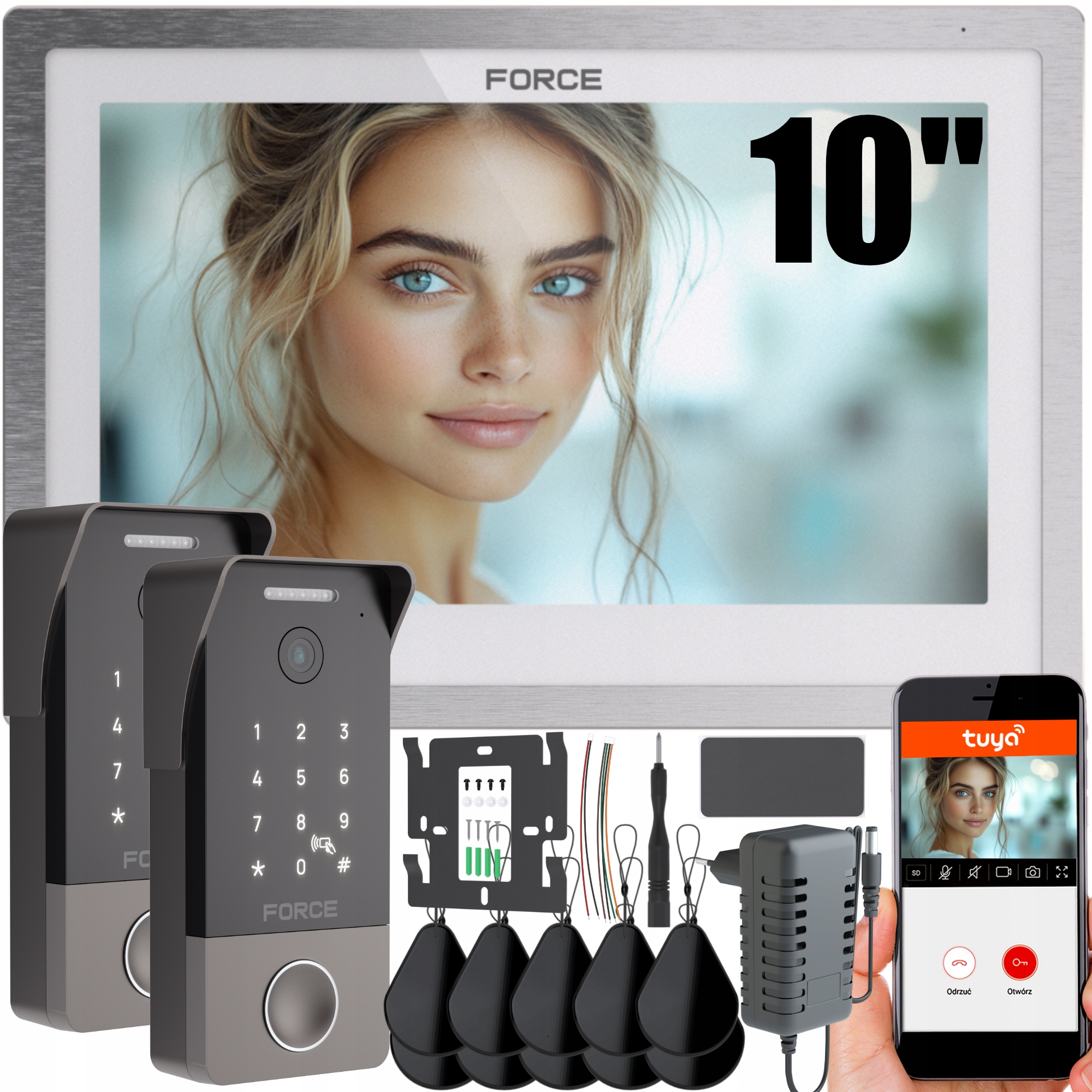 Videodomofon Force Piano Duo Gs 10" Bílý Full Hd Tuya WiFi Čtečka Klíčenek