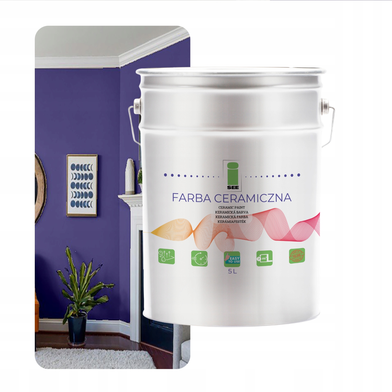 Umývateľná Keramická Farba Na Steny Levanduľová Fialová 5 L Odolná Voči Škvrnám