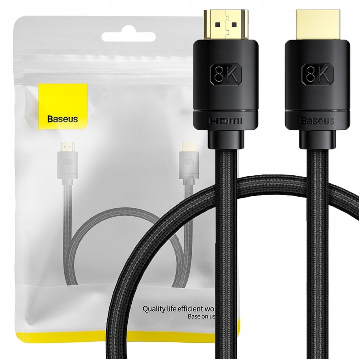 BASEUS KABEL PRZEWÓD WIDEO HDMI 2.1 HD UHD 4K 8K 60HZ HDR 3D 480MBPS 0.5M