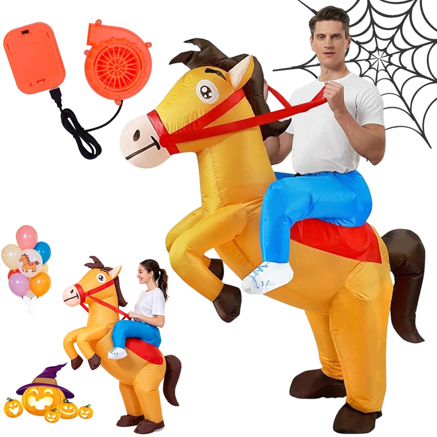 Strój Dmuchany Jeździec Na Koniu 150-190cm Halloween Impreza Dla Dorosłych