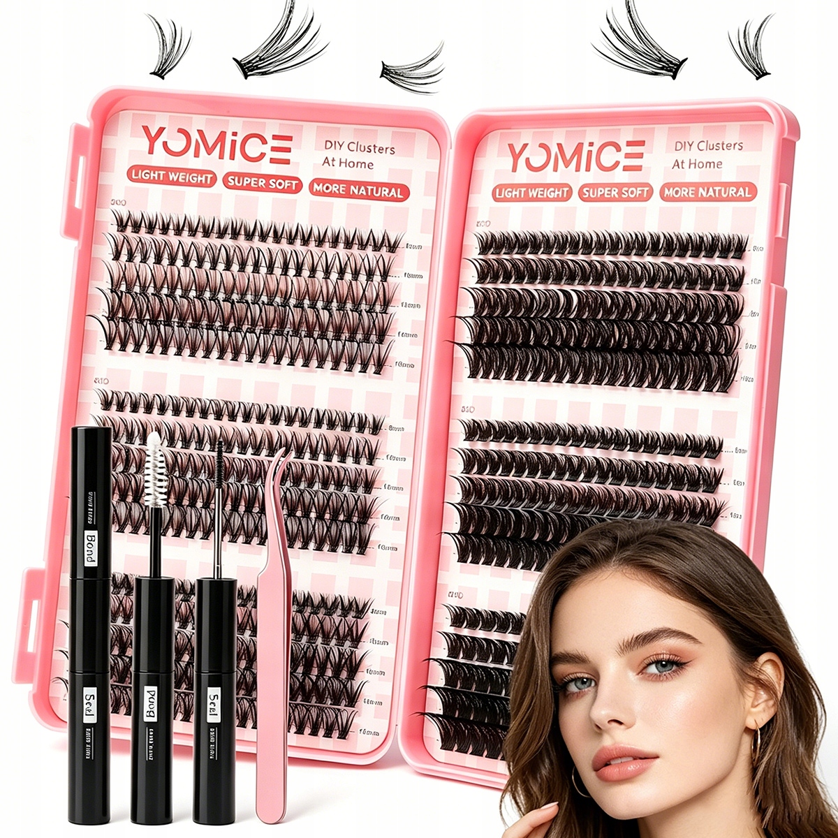 Bondingové řasy Sada umělých řas 580ks 10-18 mm Lepidlo Bond Lash 30D-100D