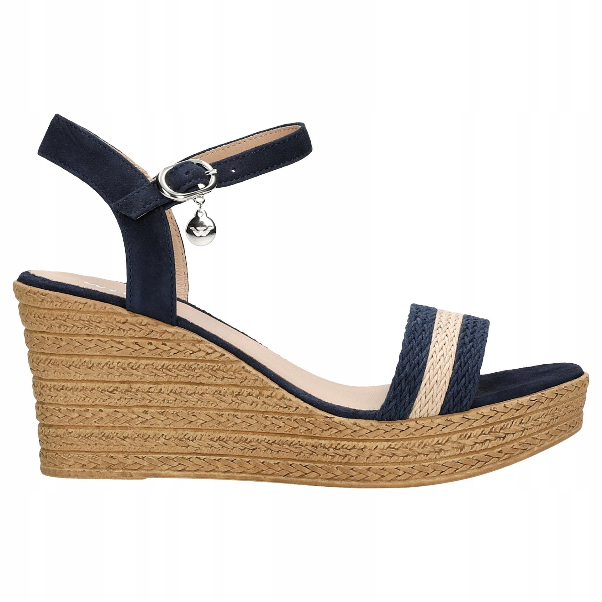 Dámské sandály na klínku s pletenými modro-béžovými pásky vel. 39
