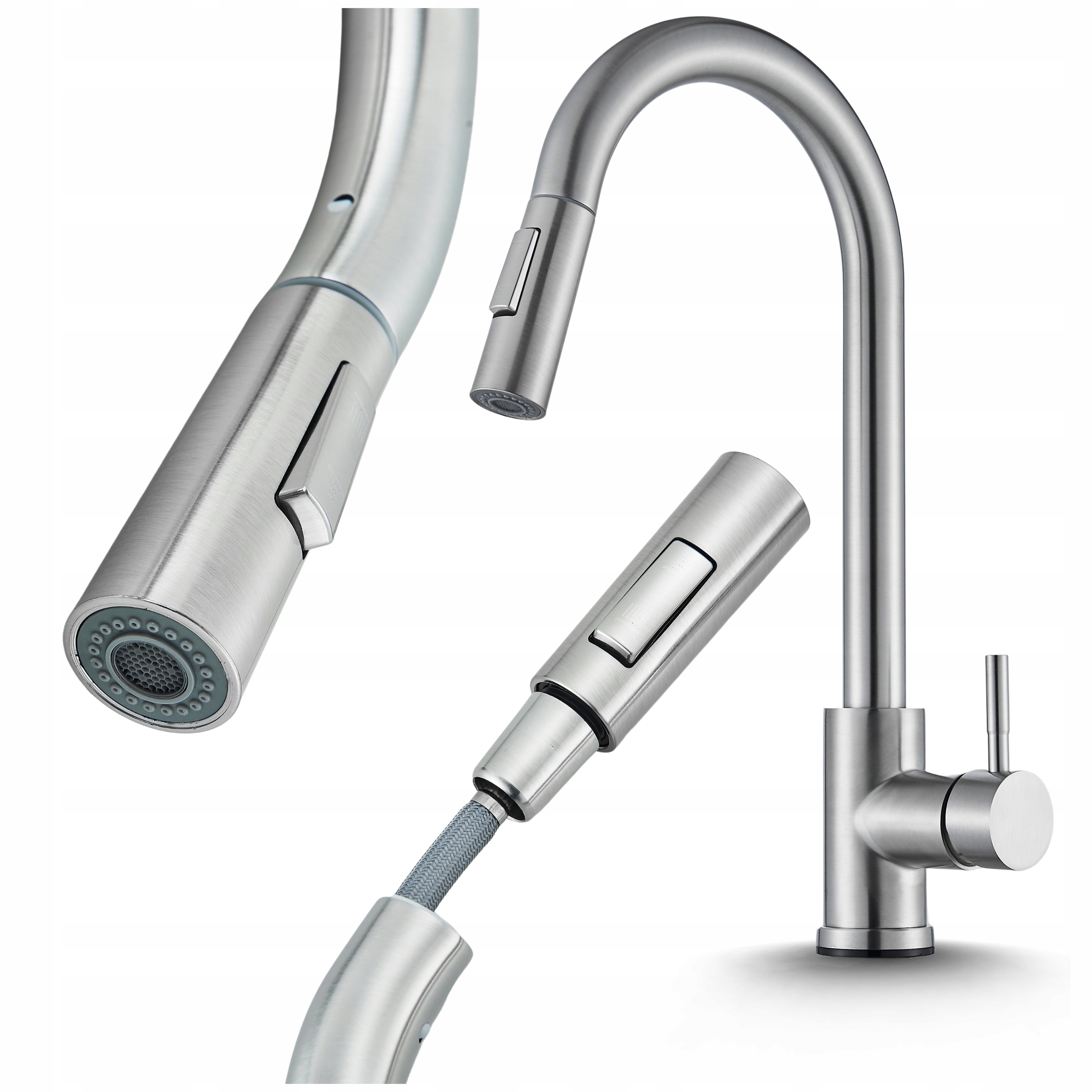 Kuchyňská Baterie s výsuvným odnímatelným výtokem Kohoutek do kuchyně Inox