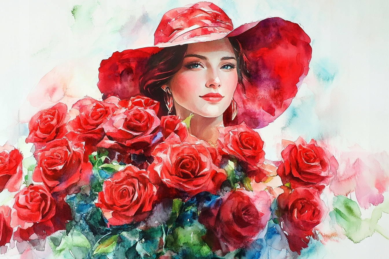 Obraz Na Plátně Canvas Portrét Žena Dívka Klobouk Růže 120x80