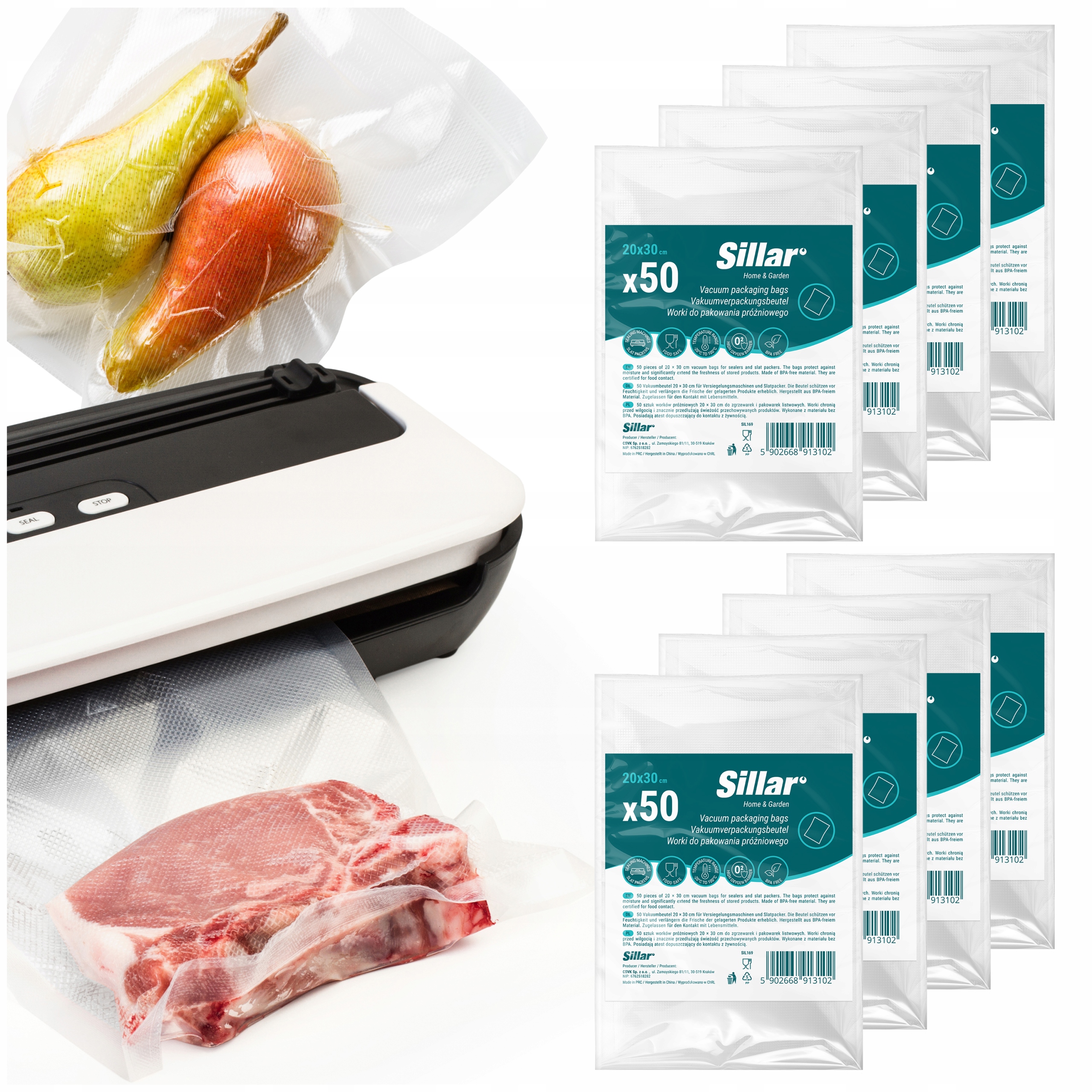 8 x Vroubkované sáčky na vakuové balení potravin 20x30 cm 50 Ks