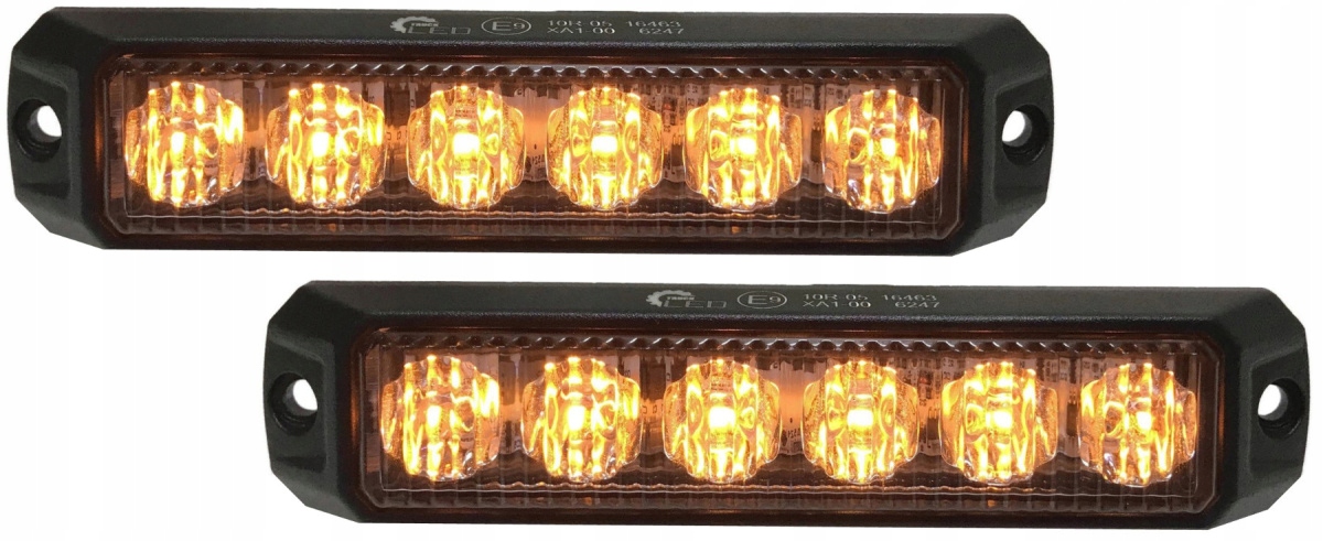 Sada 2x výstražná blikající Led lampa 6 Led žlutá stroboskop mřížka 12V 24V