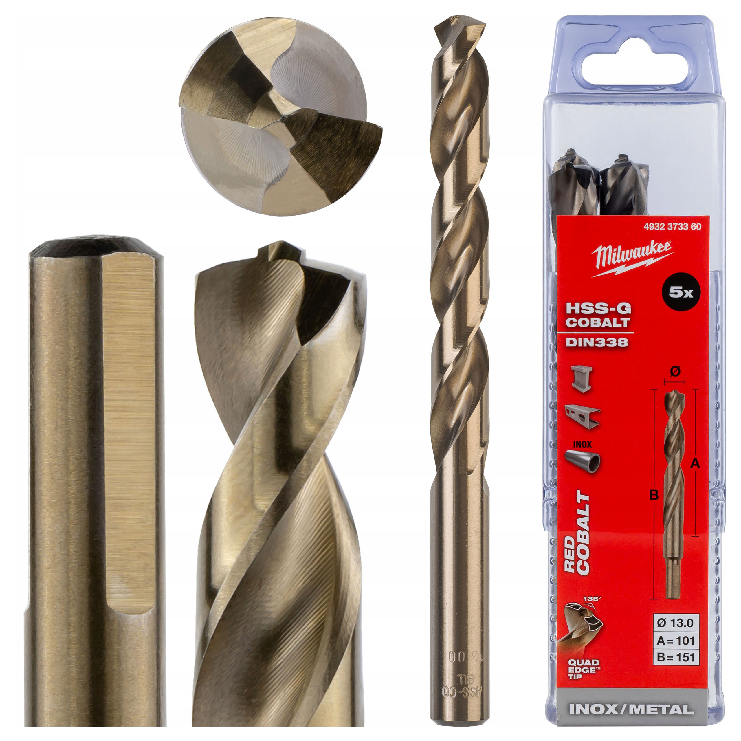 Kobaltové vrtáky do kovu 13 mm 5ks z nerezové oceli Milwaukee Cobalt