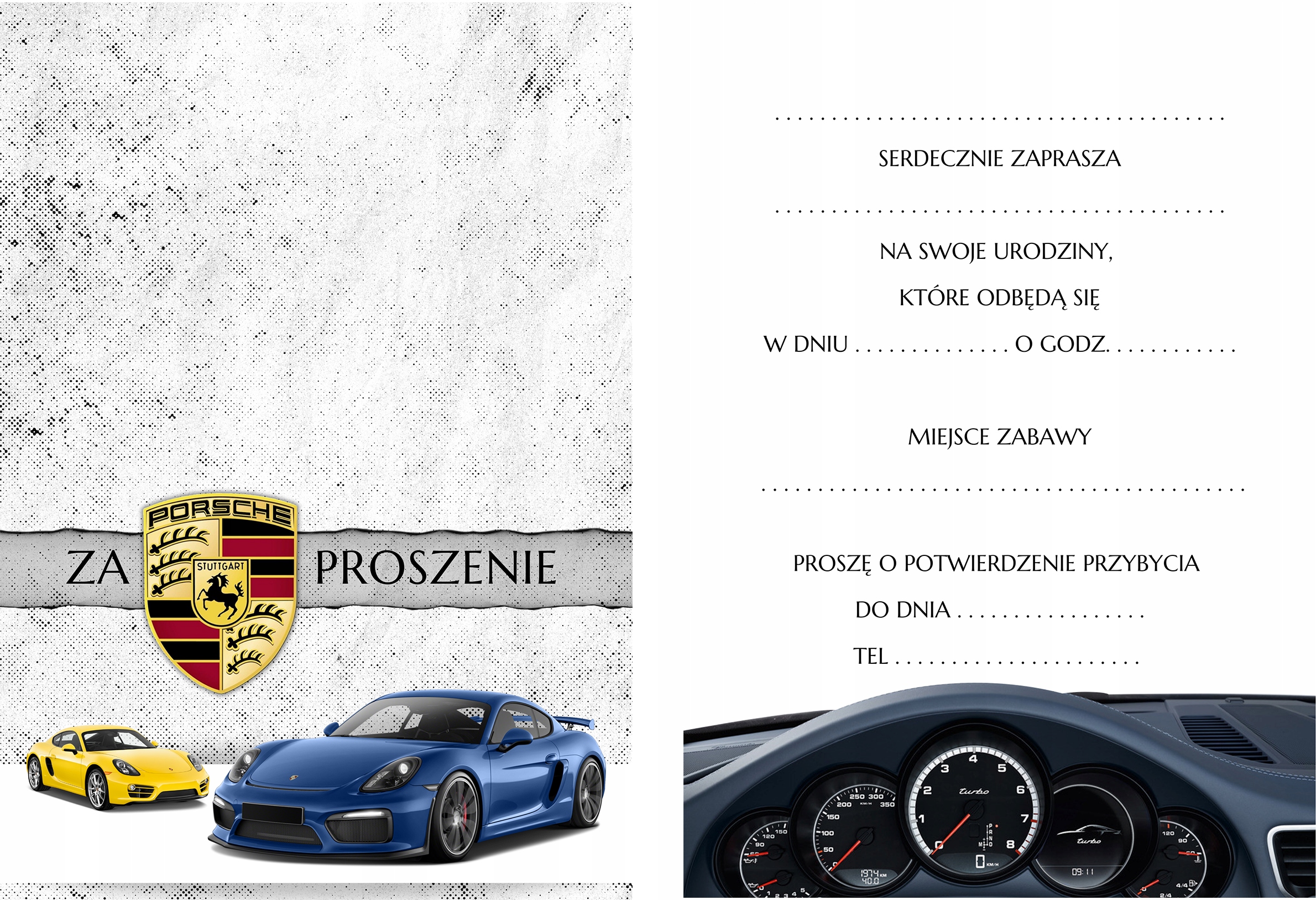 ZAPROSZENIE PORSCHE AUTA SAMOCHODY ZAPROSZANIA URODZINOWE 20x15 cm Marka inna