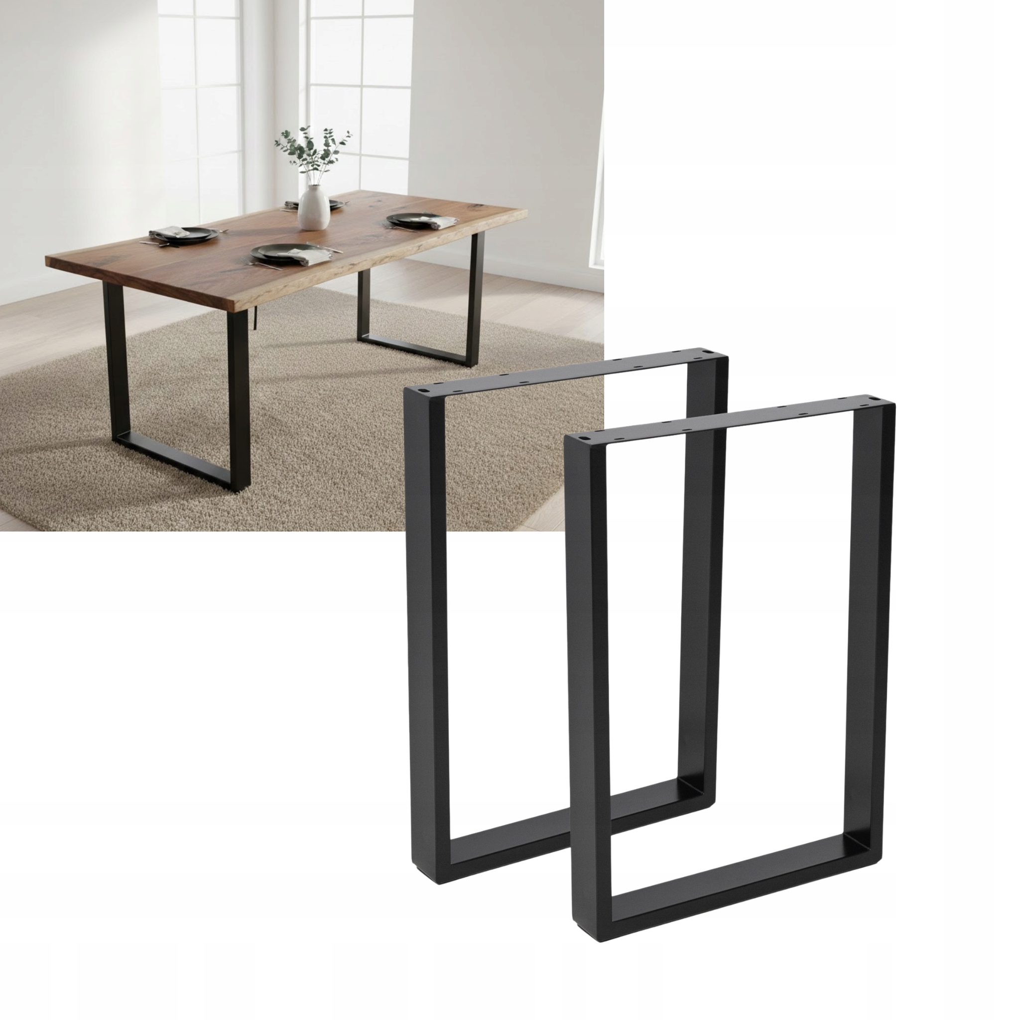 2x Nábytková Noha Černá Loft Noha Na Stůl Lavičky Skříňky Stolová Noha H72CM