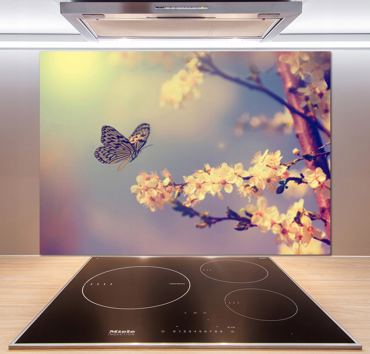 

Panel lacobel Kwiat wiśni i motyl 100x70 cm + Klej