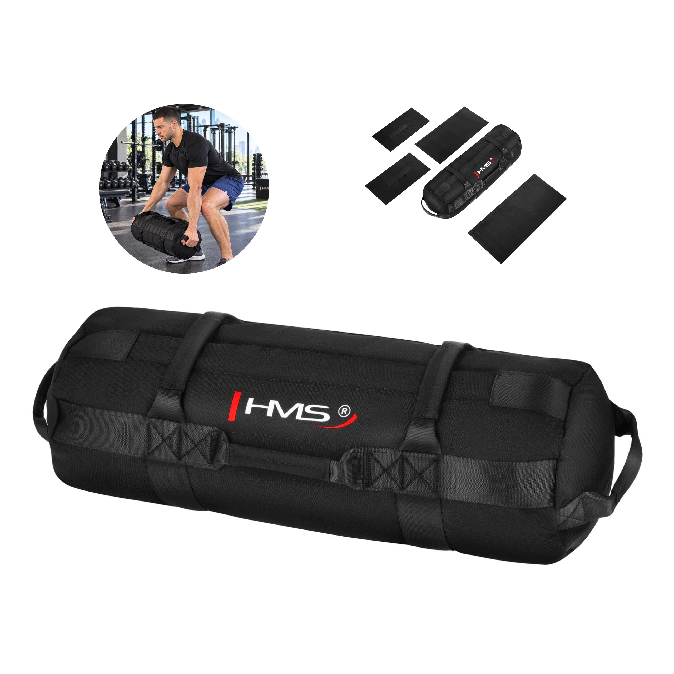 Tréninkový sandbag pro naplnění vložkami 40 kg, 7 úchytů, nylon Hms