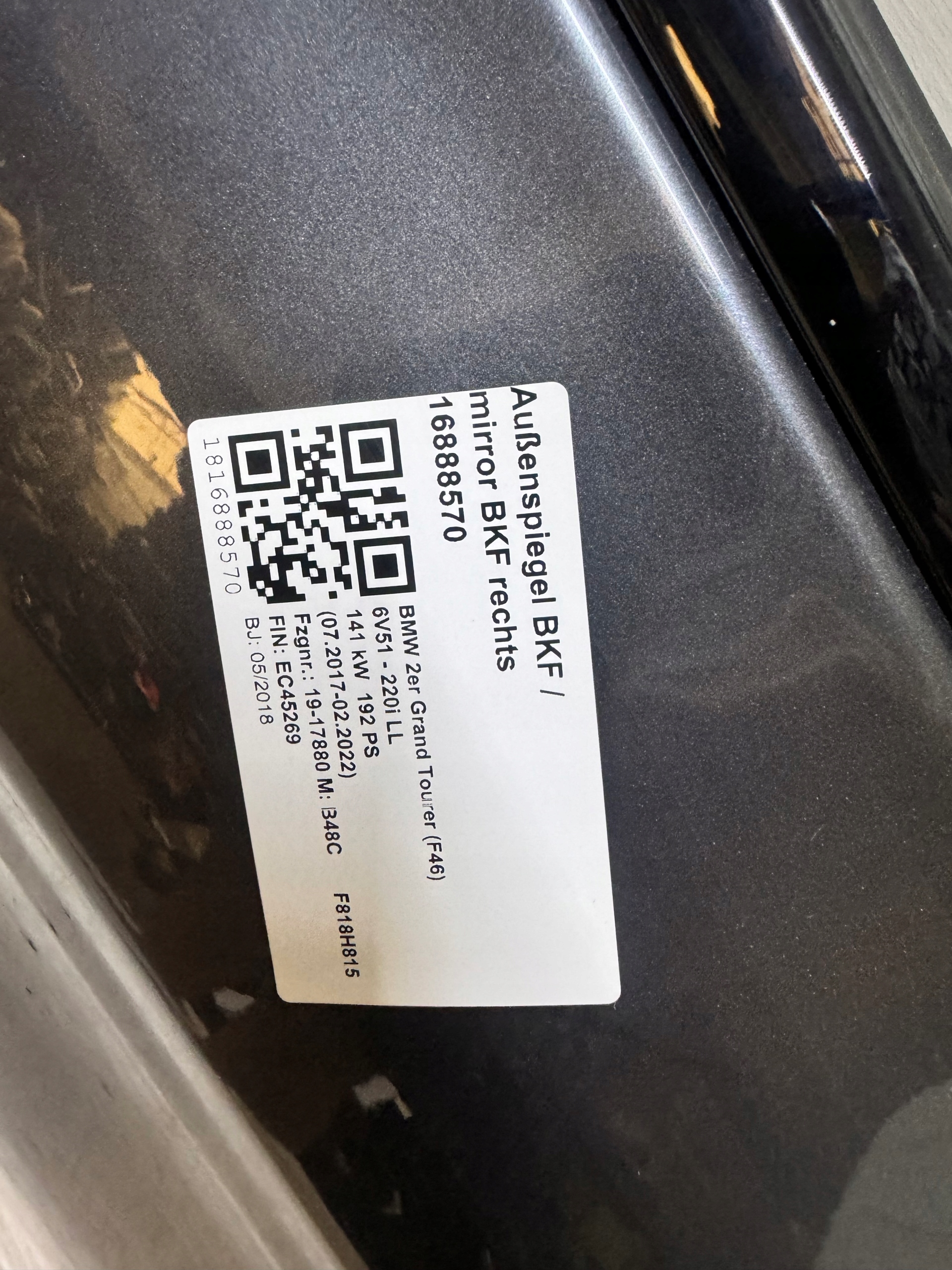 door BMW 2 F46 right front GRAN TOURER B39 MINERALGRAU