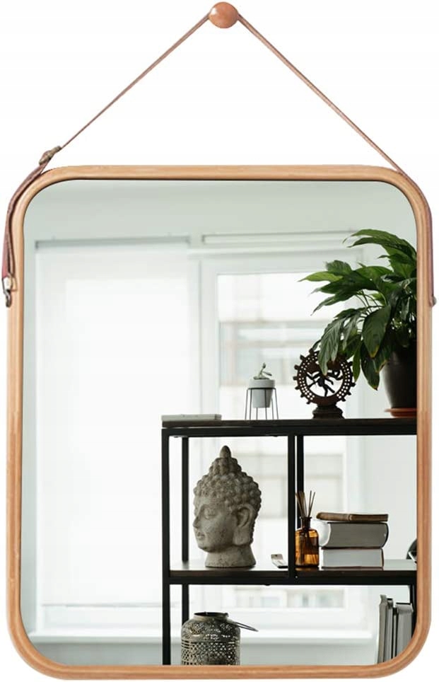 LUSTRO ŚCIENNE BAMBUS NA PASKU BOHO RATANOWE PROSTOKĄTNE NATURALNE 40X33CM