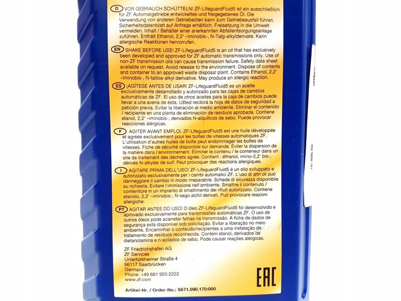ZF LIFEGUARDFLUID 5 OLEJ PRZEKŁADNIOWY 5HP 1L Producent części ZF