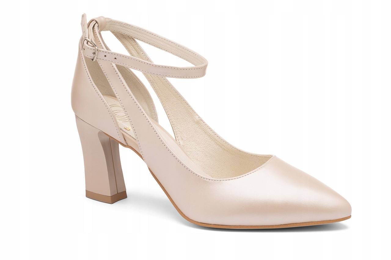 Kožené lodičky s páskem kolem kotníku, stabilní, béžové, Mila 41