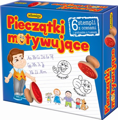 Pieczątki motywujące 6 stempli z ocenami + poduszka z tuszem - KD