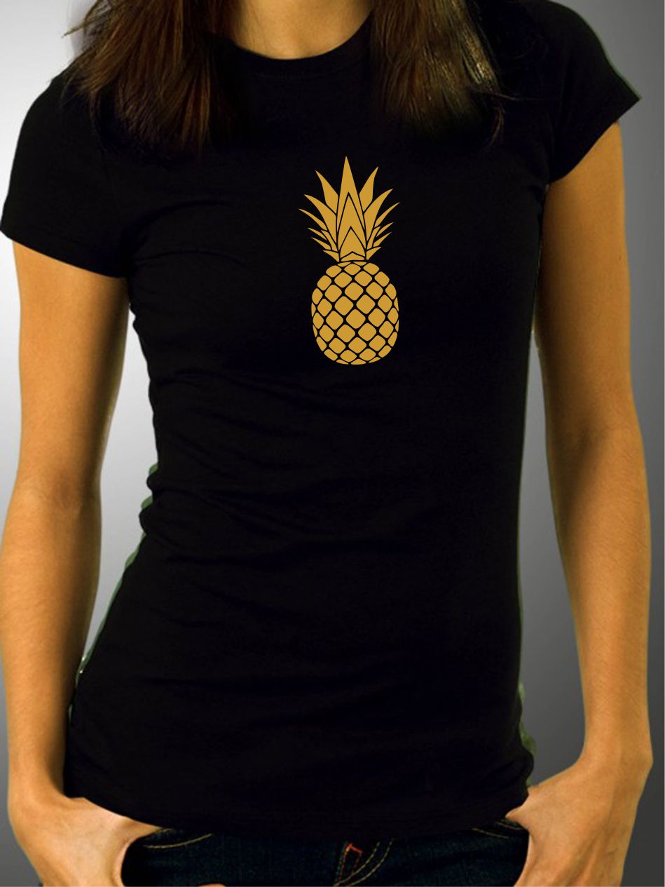 

Koszulka Czarna Bawełniana Złoty Nadruk Ananas M