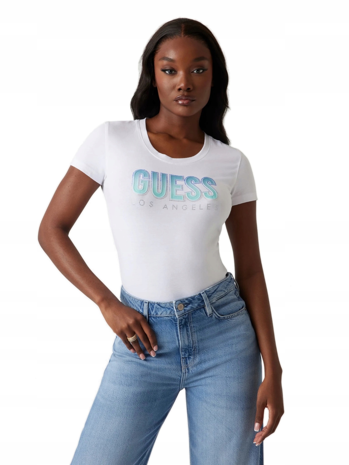 Guess bílé dámské logované tričko tričko s krátkým rukávem M