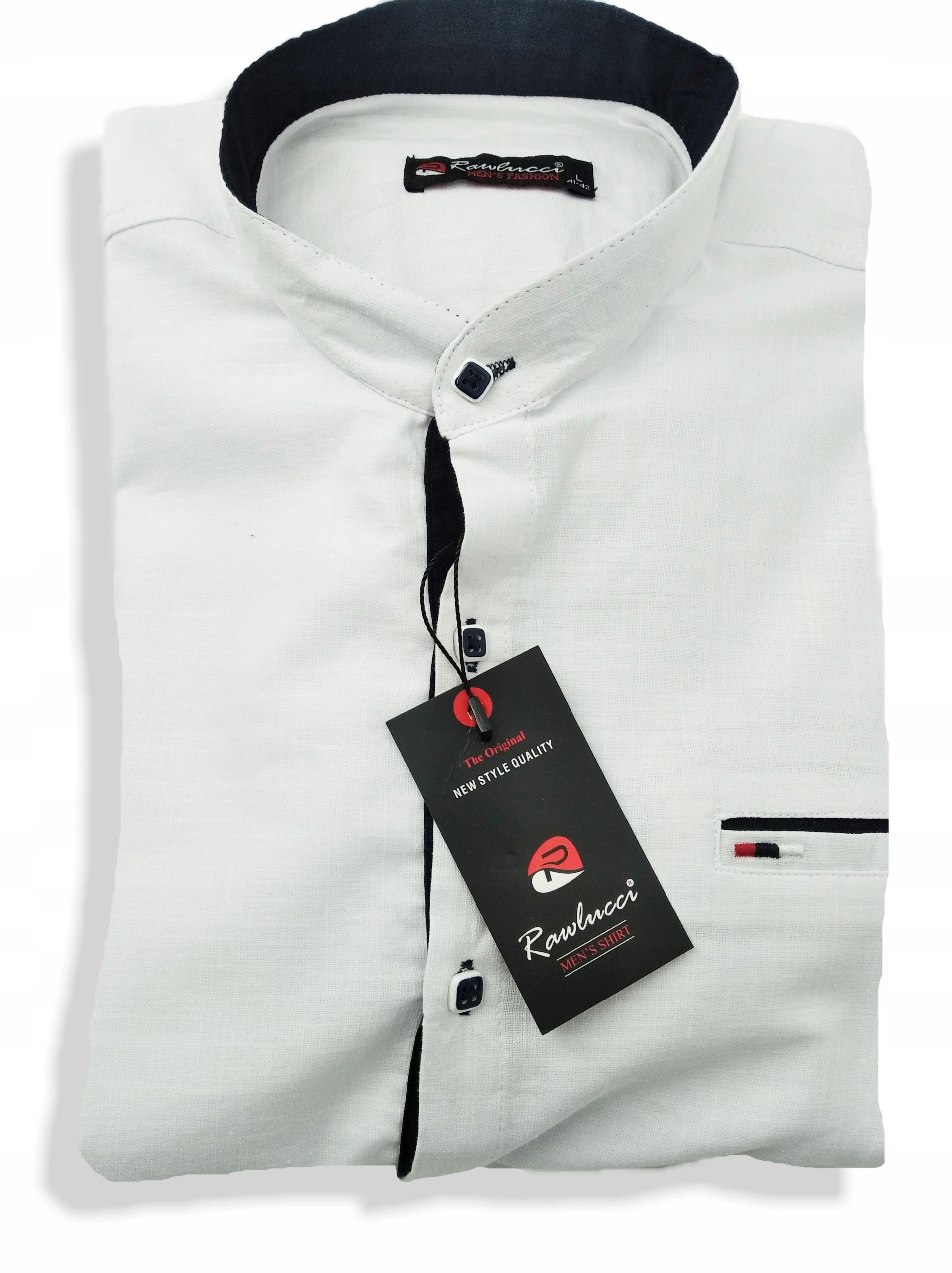 KOSZULA MĘSKA BIAŁA ZE STÓJKĄ SIGN 07 BIAŁA XXXL Model FREE Koszula Długi Rękaw Prezent Święta