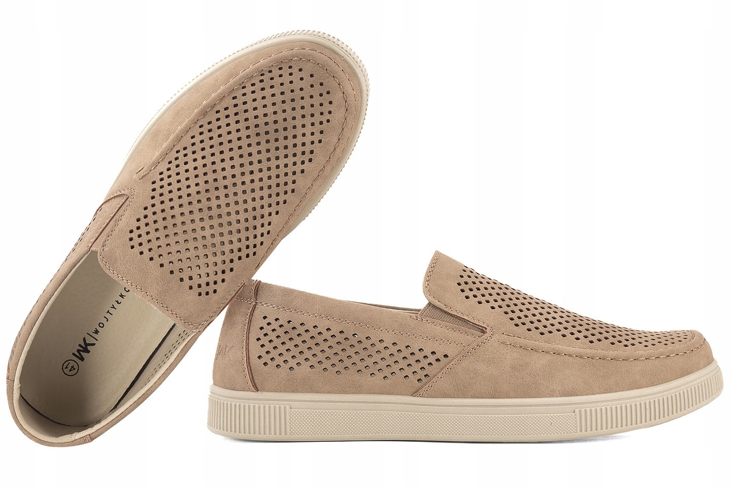 Wojtyłko 9W25370I Mokasíny Prolamované Pánské Polobotky Casual Eko béžová 43 Béžová