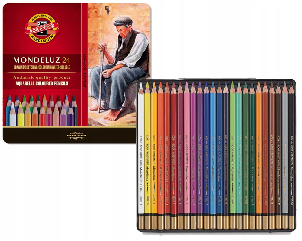Pastelky Kreslící pro vybarvování Mondeluz 24 barev Kovové Pouzdro Koh-I-Noor