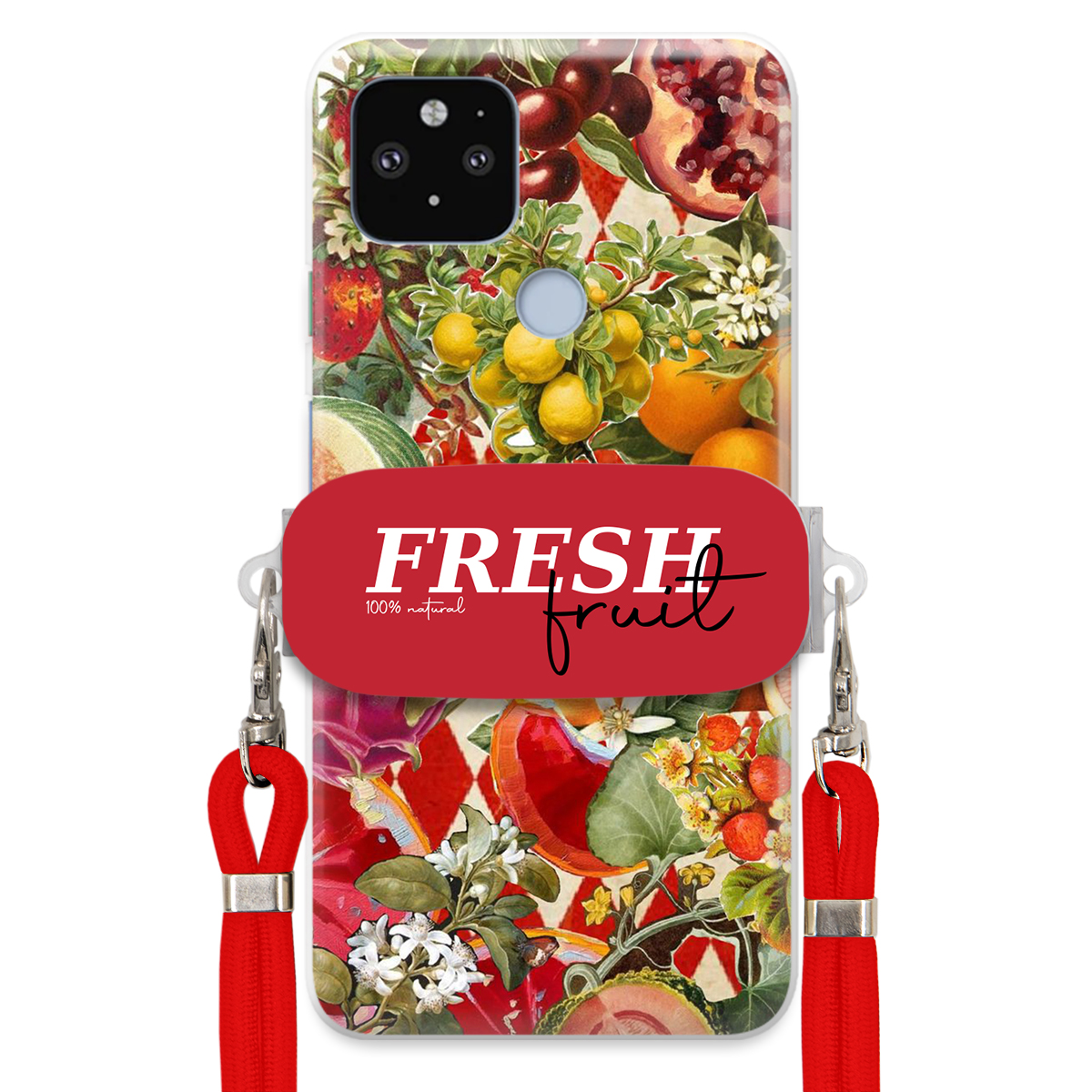 Puzdro pre Google Pixel 5XL Červené Crossbody vodítko držiak Fresh Fruit