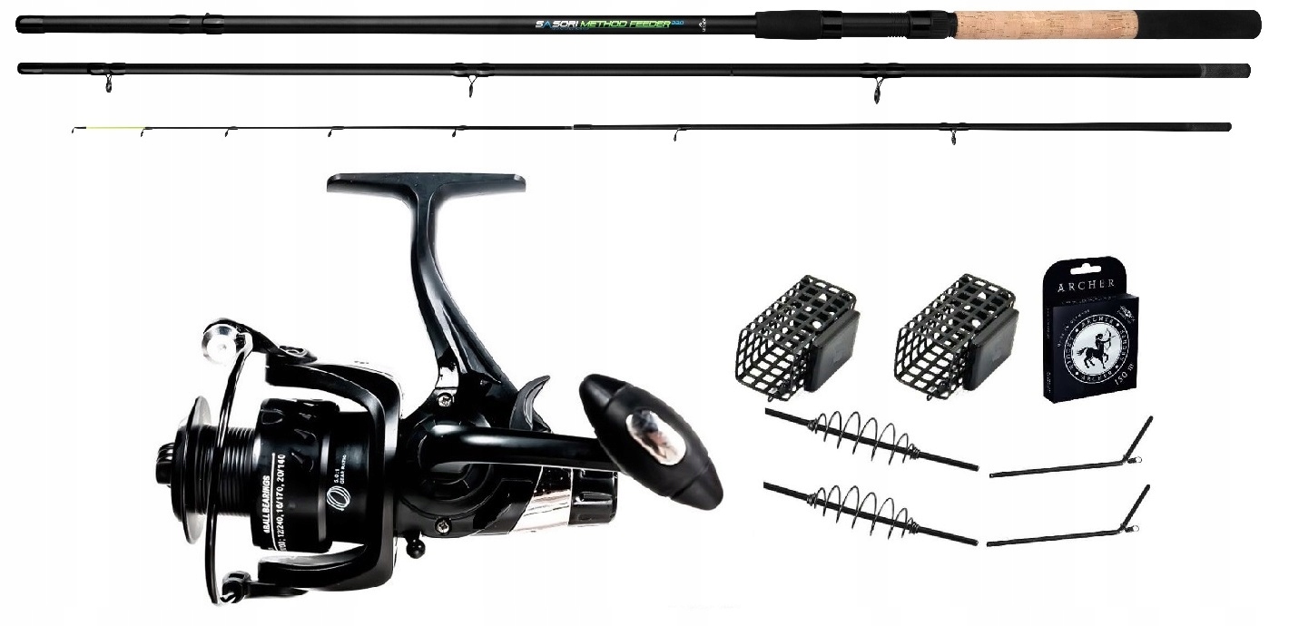 Zestaw Gruntowy Feeder Wędka Mikado Kołowrotek Wolny bieg Żyłka koszyki