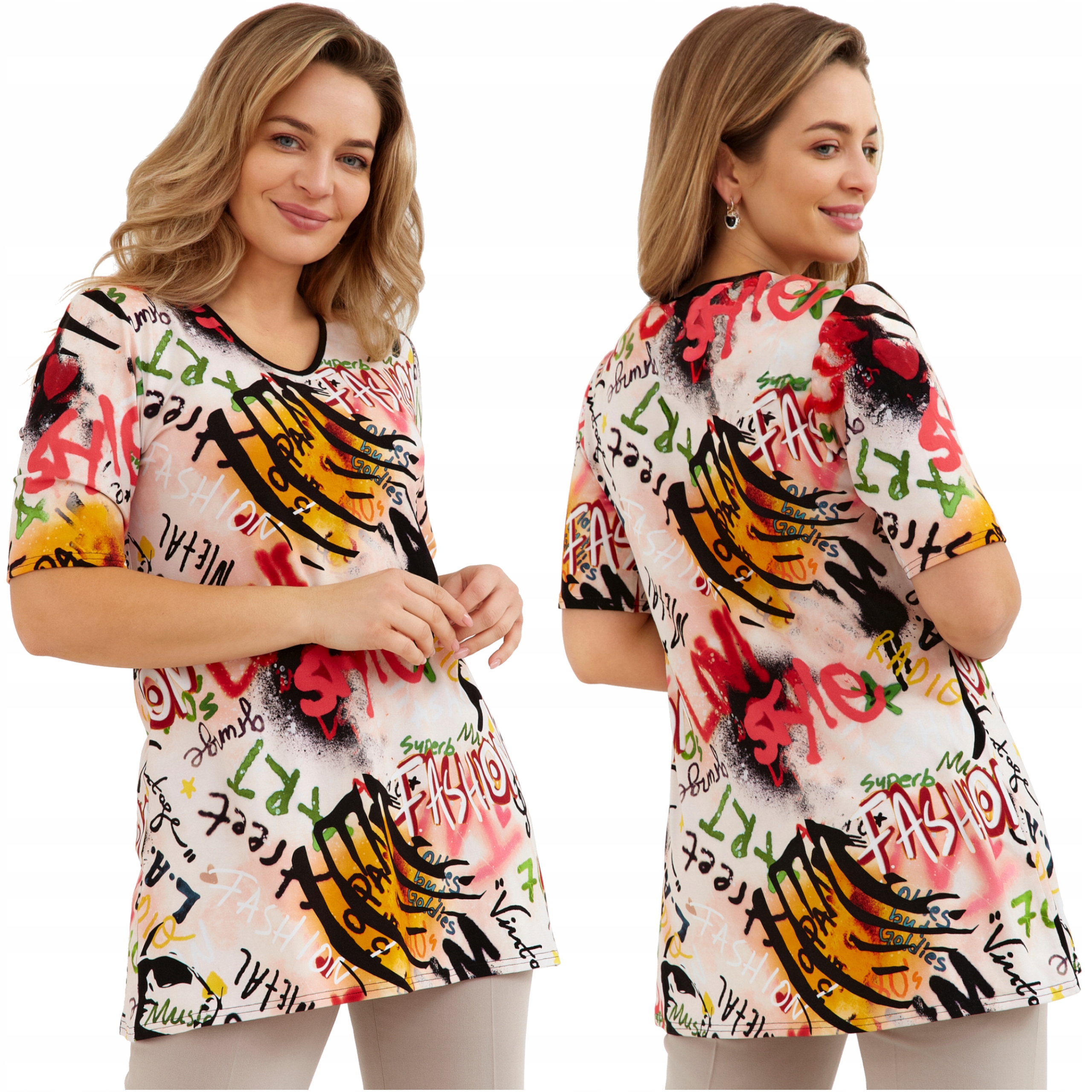 Dámská tunika s velkými rozměry Plus Size Krátký rukáv Polský Výrobce Mikina