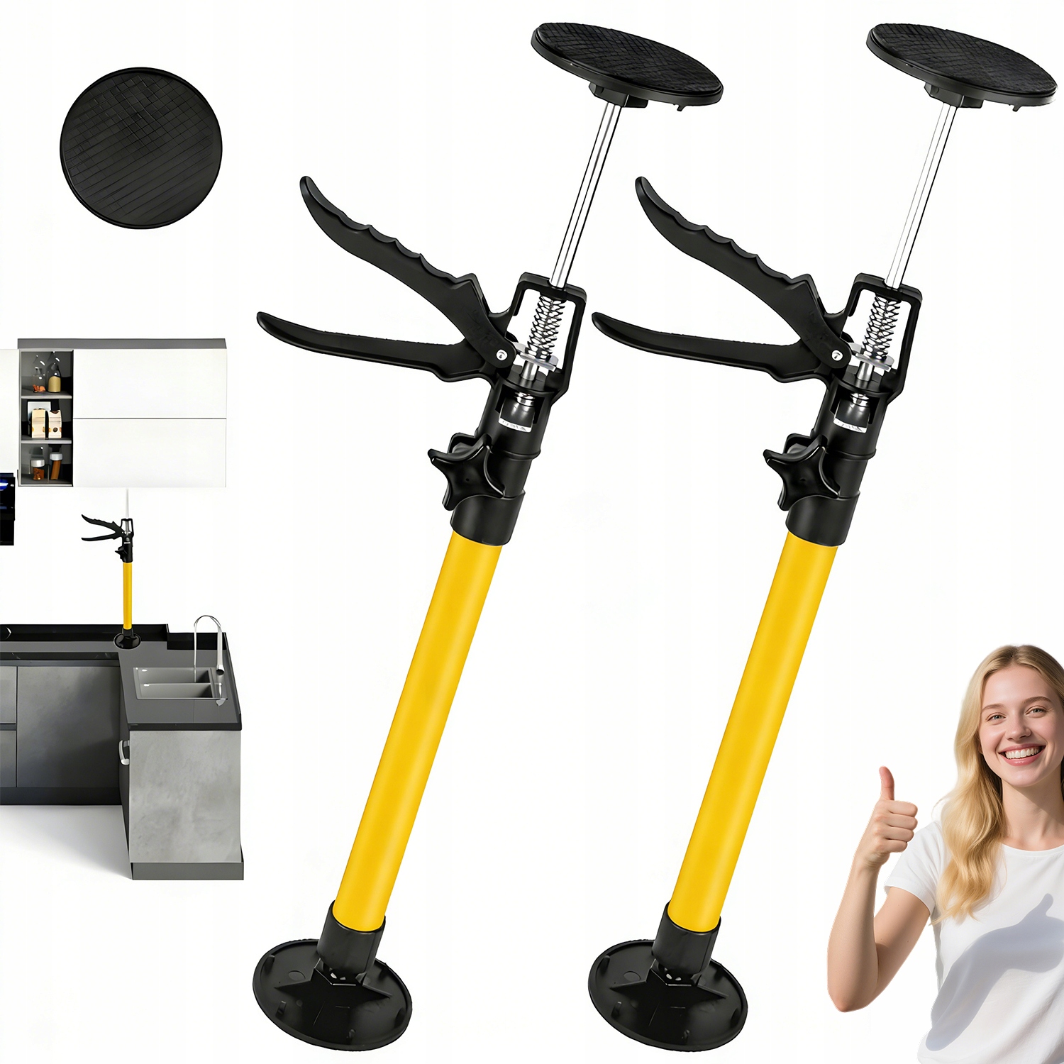 Teleskopická Stropní Podpěra 115-290 CM S Zvedákem, 2 Ks, Žlutá Barva