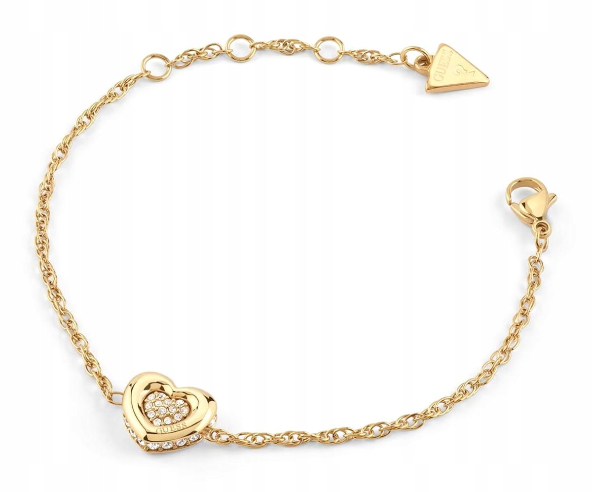 Zlatý Ocelový Dámský Náramek Guess Love Srdce Zirkony JUBB05461JWYGS