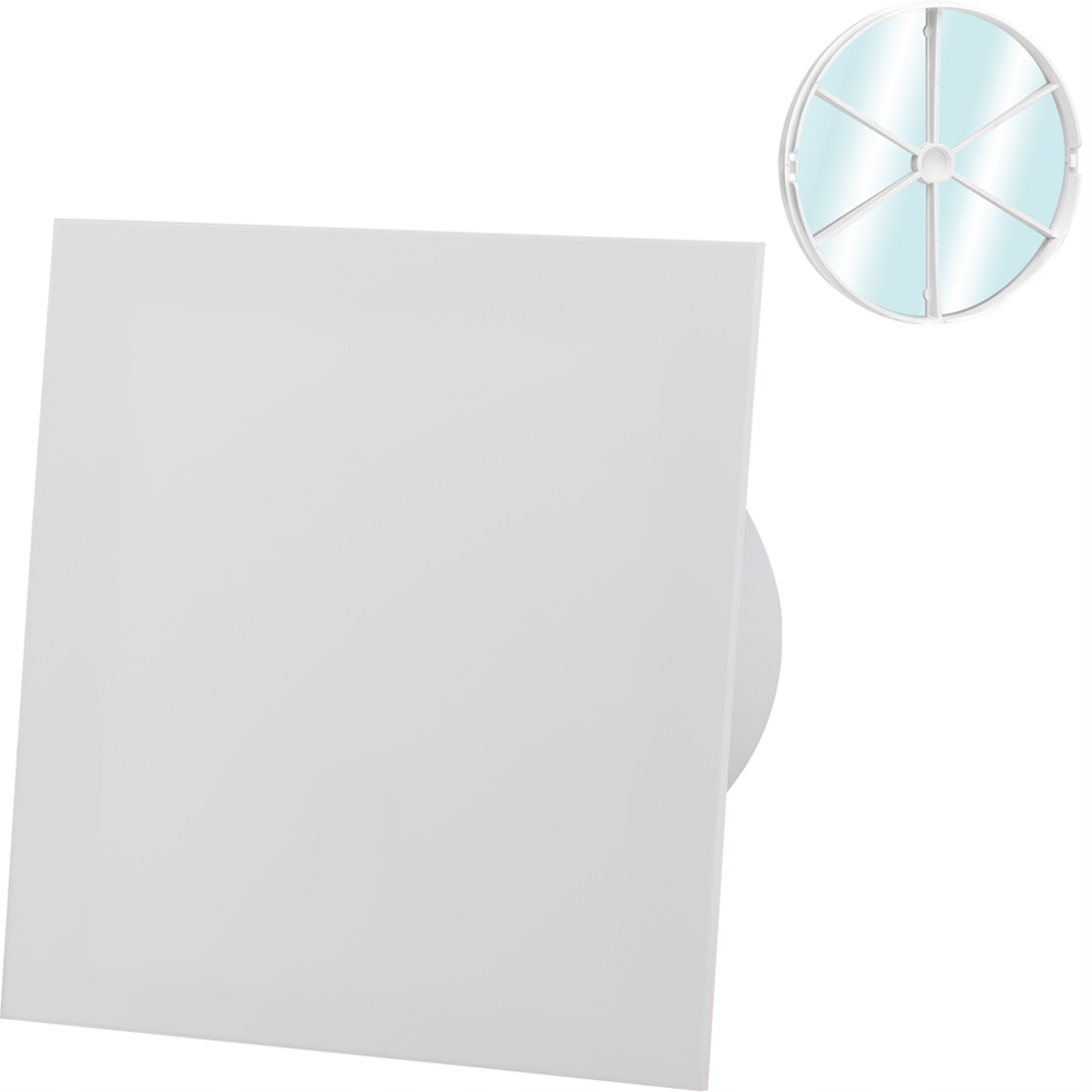 Ventilátor S Plexi Zpětným Ventilem Bílý Mat Časovač Senzor Vlhkosti Fi 125