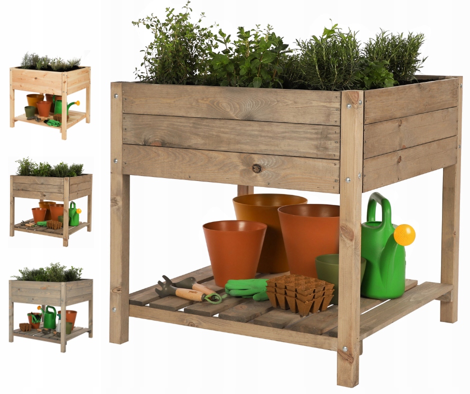 Dřevěný květinový truhlík na nohách na terasu, bylinkář, květináč 78x78 cm, Eko