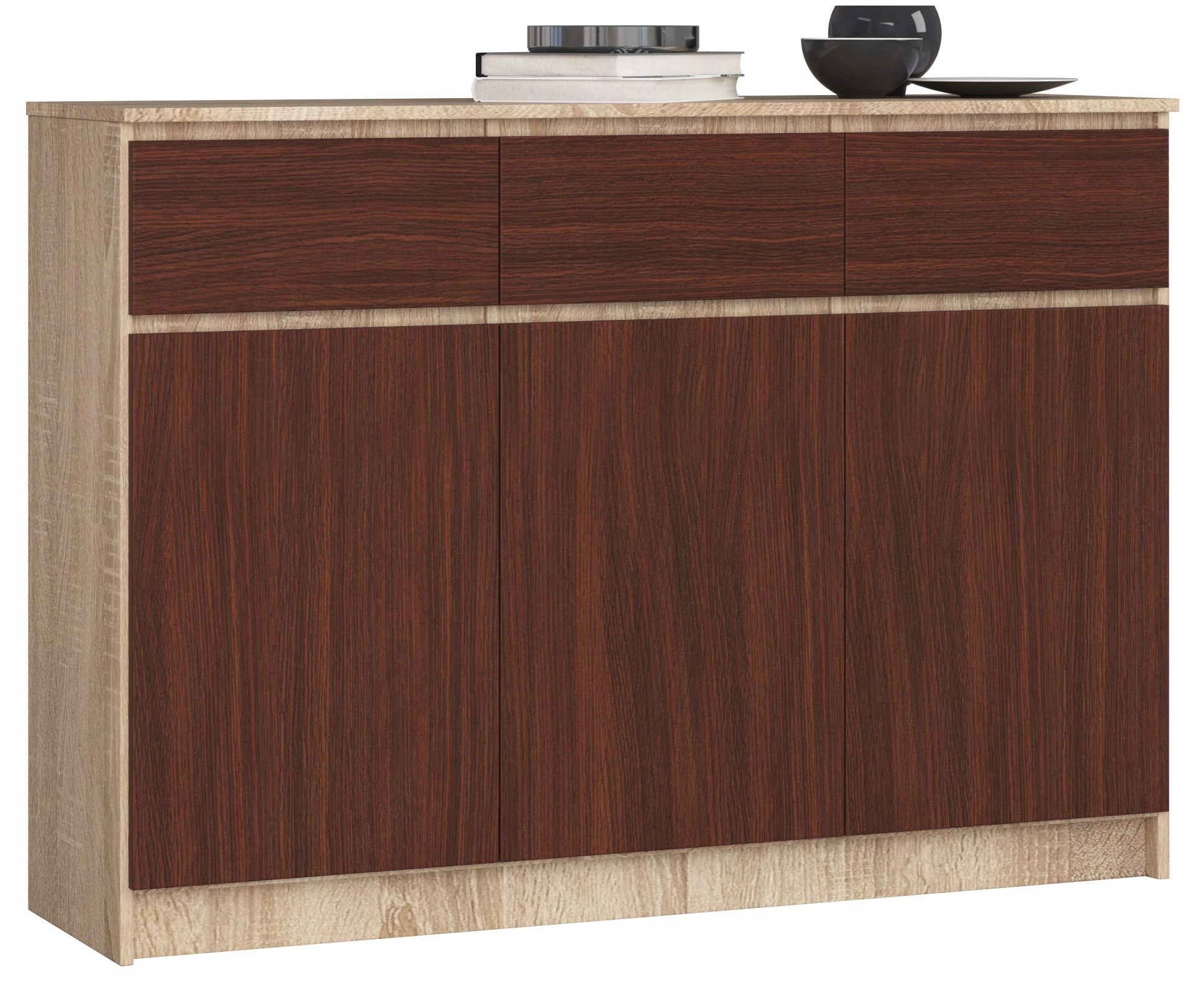 Komoda salon 140 cm 3 drzwi 3 szuflady szafka nowoczesna Dąb Sonoma Wenge