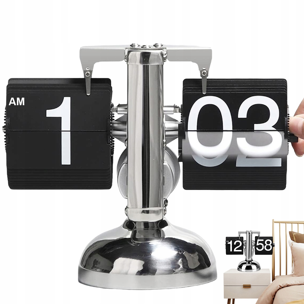 Stojící Klapkové Hodiny Stolní Retro, Bateriově Napájené, Stříbrné