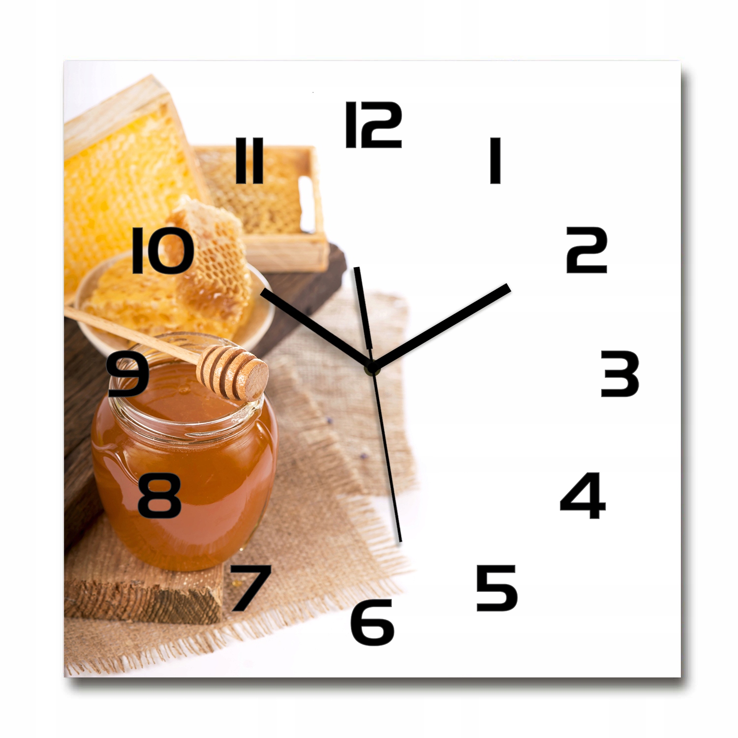 

Duży szklany zegar, cichy mechanizm Miód 60x60 cm