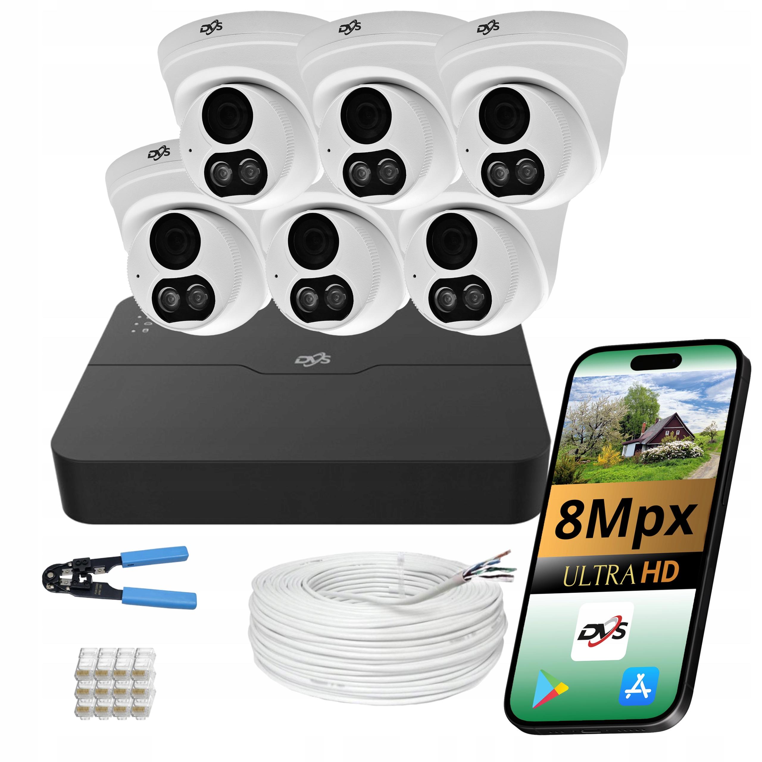 Monitorování Domu Sada 6 Kamer Dvs Kamera 4K 8 Mpx Ip Poe Ir Led Aplikace