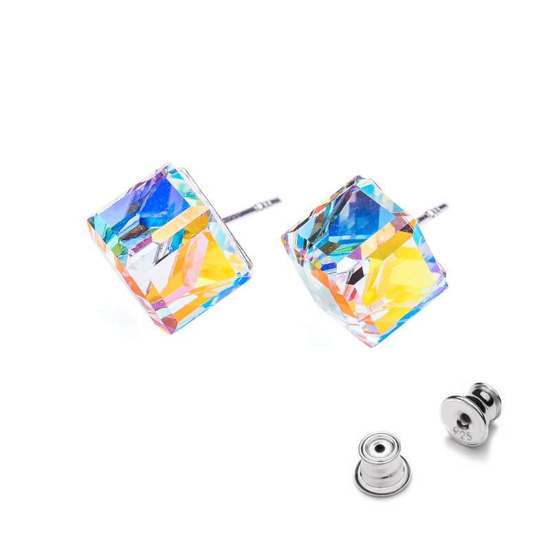 

Srebrne 925 kolczyki z kr. Swarovski Cube 8mm Cab