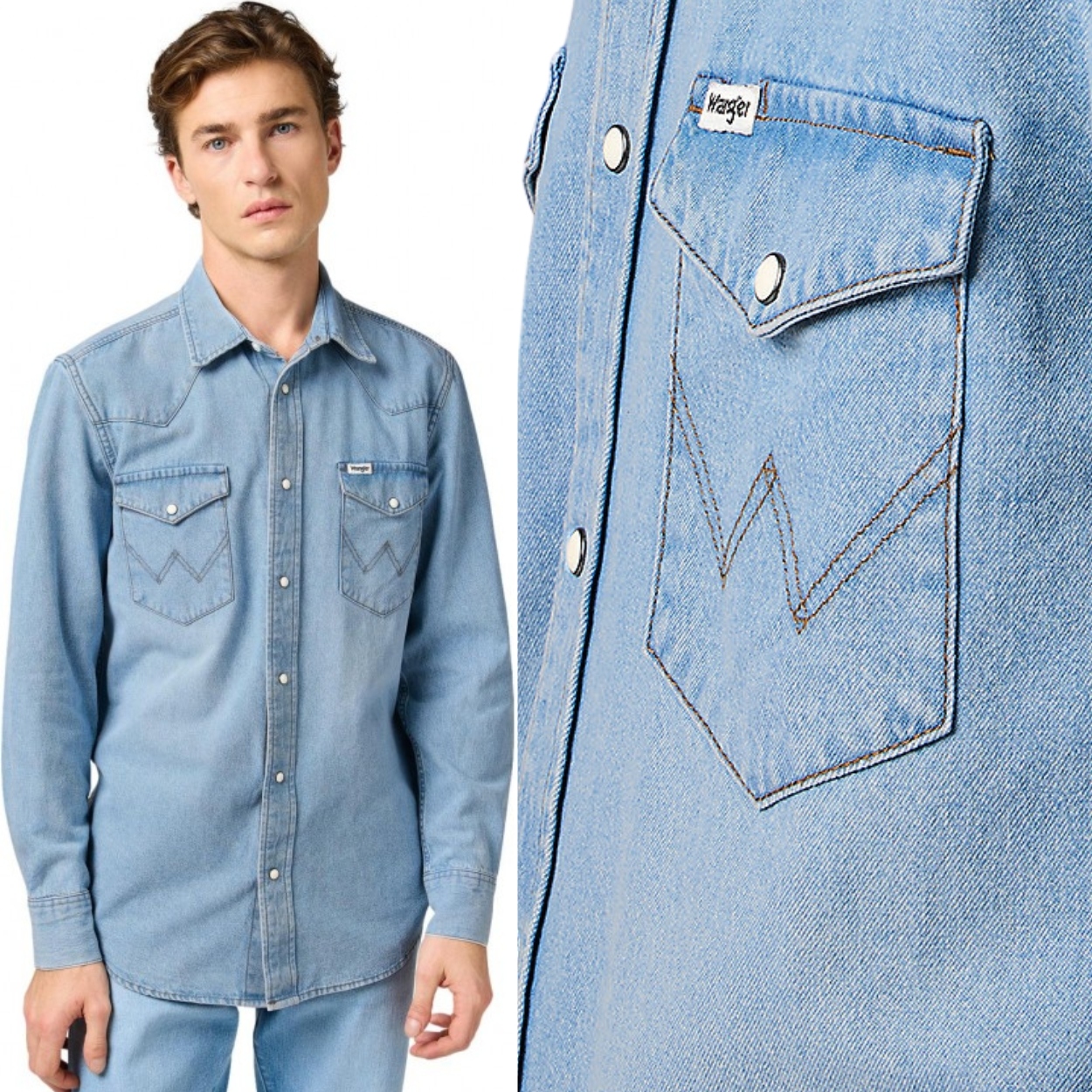 Wrangler Western Shirt Vintage Light Regular Fit pánská džínová košile M