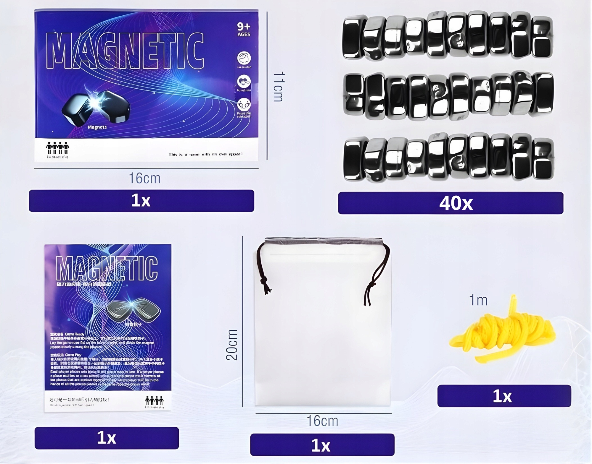 Gra magnetyczne kamienie 40 elementów ze sznurkiem RegMag – W zestawie