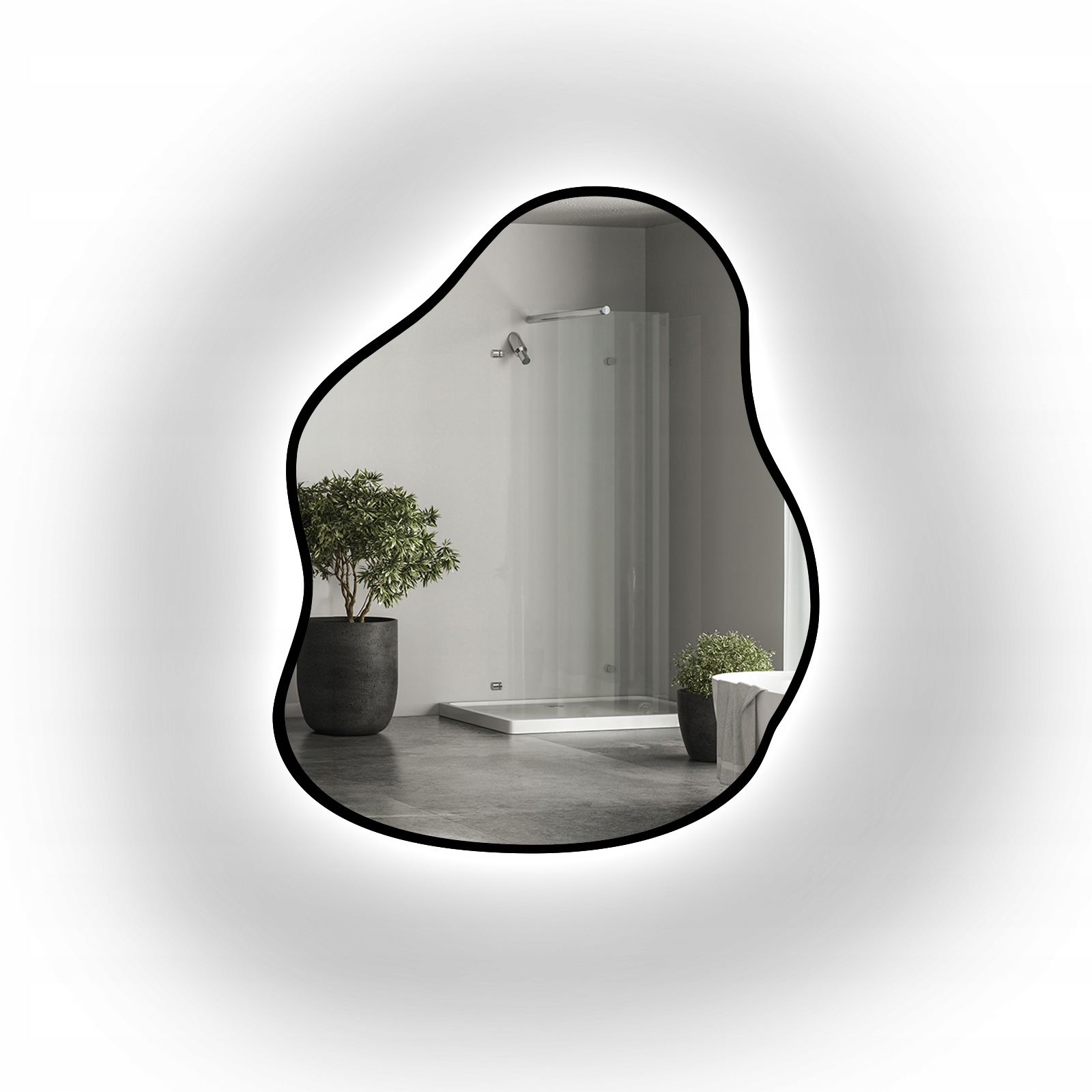 Zrcadlo v černém rámu Stone Led dotykový spínač 140x181, organická skvrna