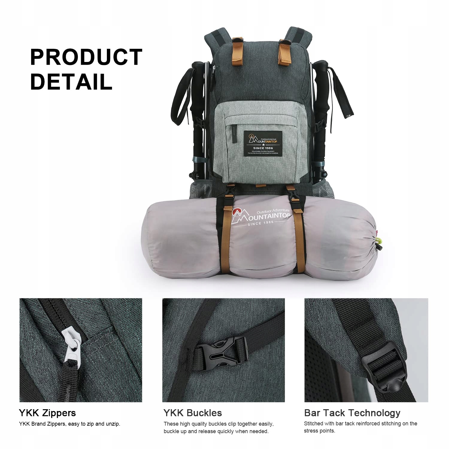 MOUNTAINTOP Plecak Trekkingowy 40L Na Wędrówki Camping Podróże — miniatura 8