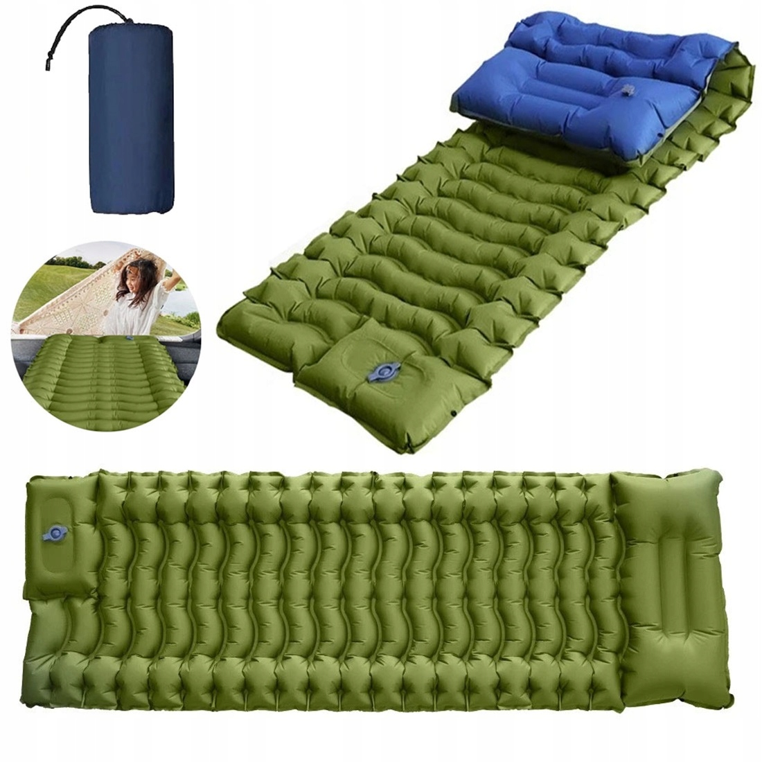 Samonafukovací Turistická Matrace 40D Nylon Camping Pro 1 Osobu, Modrá